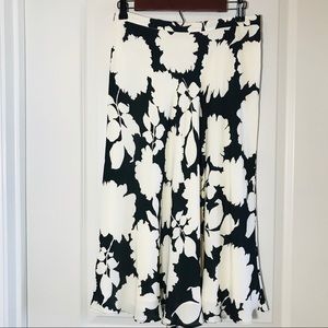 Black and White Floral Midi Skirt 100% Silk